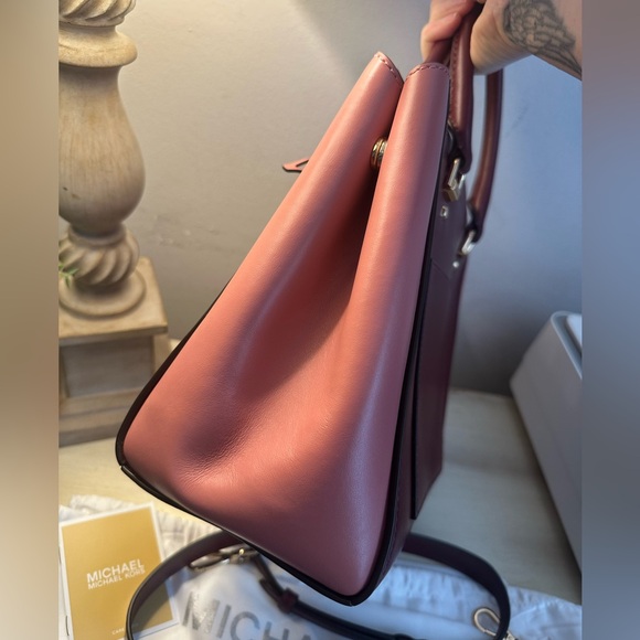 Michael Kors Benning Two-Tone Maroon and Pink Satchel Crossbody Bag NWOT - Picture 8 of 12